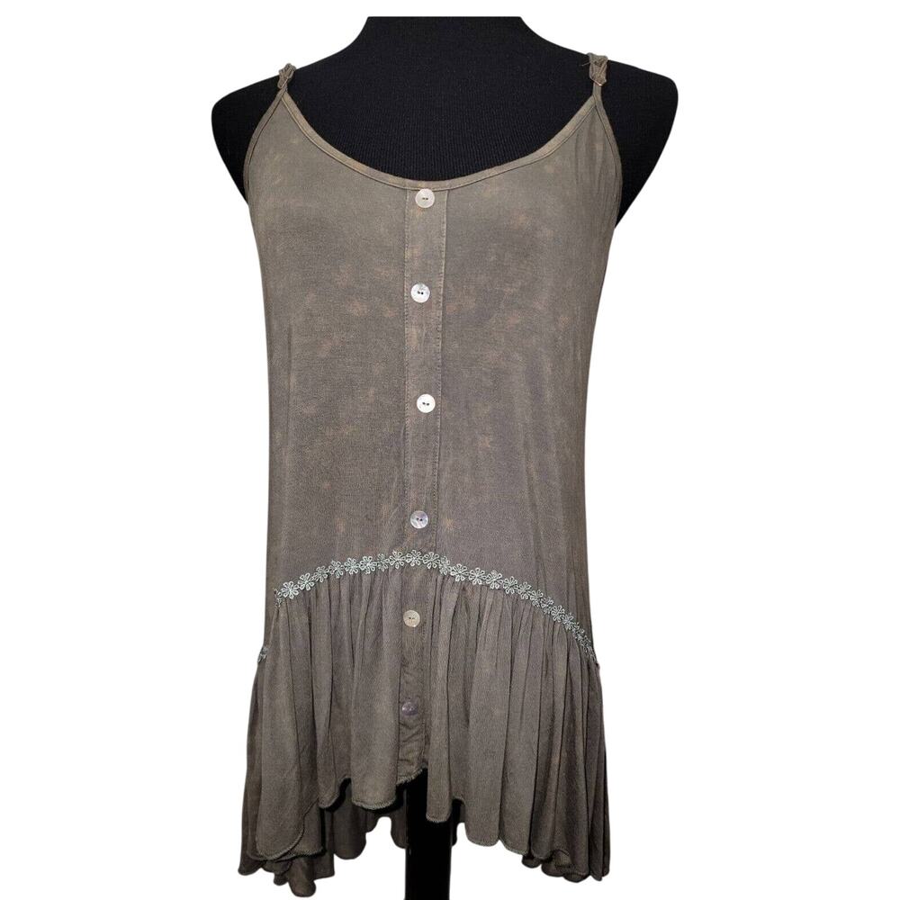 POL Medium High Low Tunic Top Peplum Hem Daisy Lace Lagenlook Forest Fairy Chic